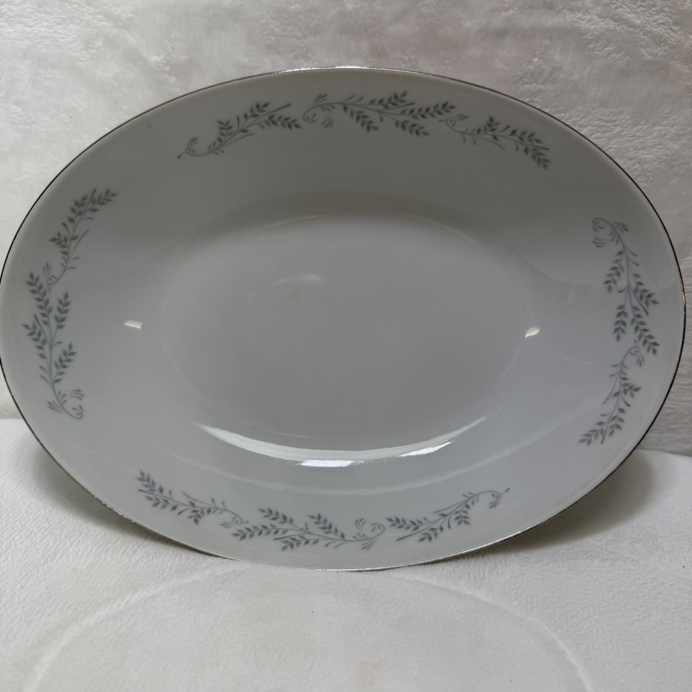 Royalton China Co Japan EG 3301 Oval Serving Platter Leaf Vine Platinum Trim